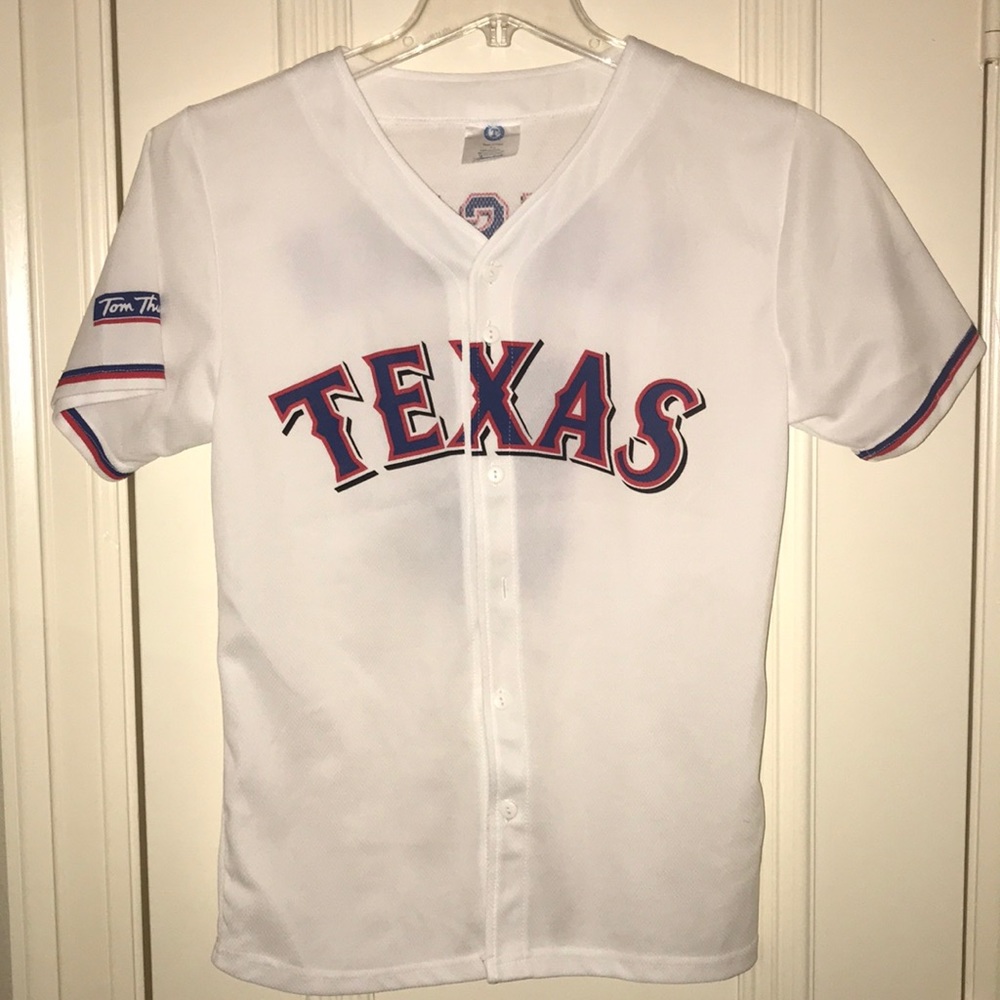Texas Rangers Kinsler #5 button up jersey, size YL